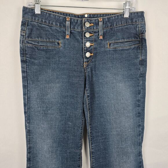 Levi's Jeans Junior's 7 Blue Super Low Button Fly Flare Medium Wash - Picture 2 of 16